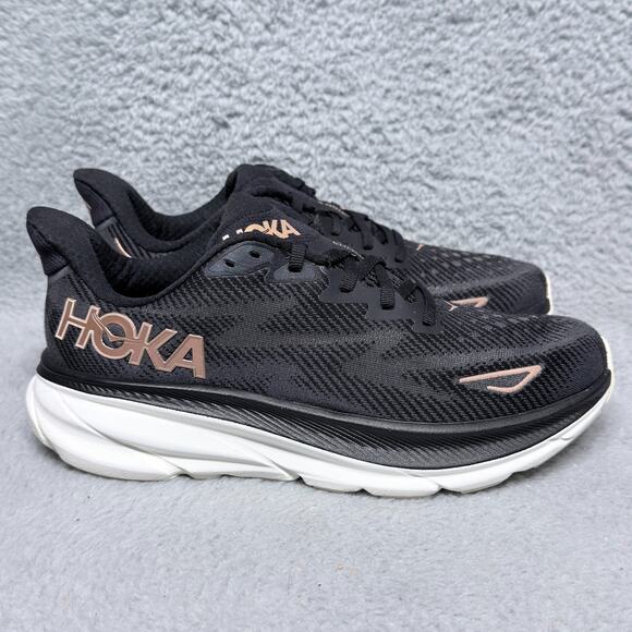 Hoka One One Clifton 9 Womens Size 8.5 Running Shoes Sneakers Black Rose Gold - Picture 1 of 9